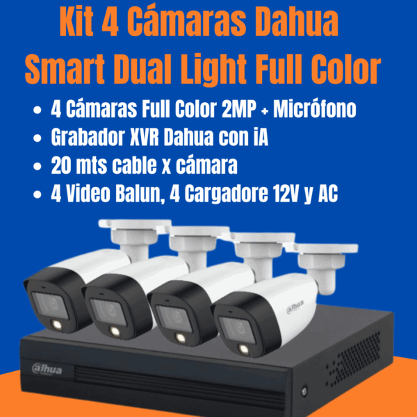 Kit 4 Cámaras Dahua  Smart Dual Light Full Color
