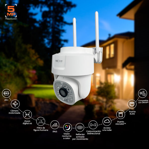 Cámara Inteligente Wi-Fi PTZ para Exteriores Nexxt NHC-OP10 5MP 2K