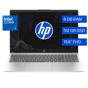 Laptop HP Notebook, 15.6 Pulgadas FHD, Intel Core 3-100U, 8GB RAM, 512GB Almacenamiento, Win11 Home, Color Plata, Teclado Español