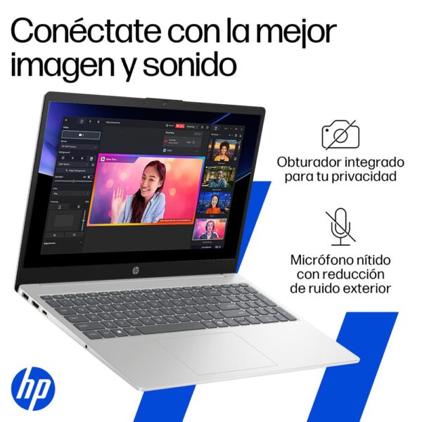 Laptop HP Notebook, 15.6 Pulgadas FHD, Intel Core 3-100U, 8GB RAM, 512GB Almacenamiento, Win11 Home, Color Plata, Teclado Español